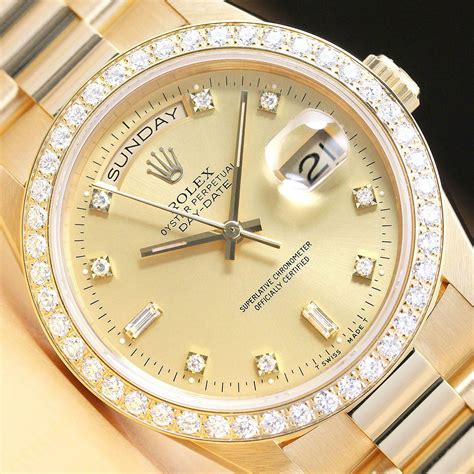 rolex day date yellow gold with diamonds 18238